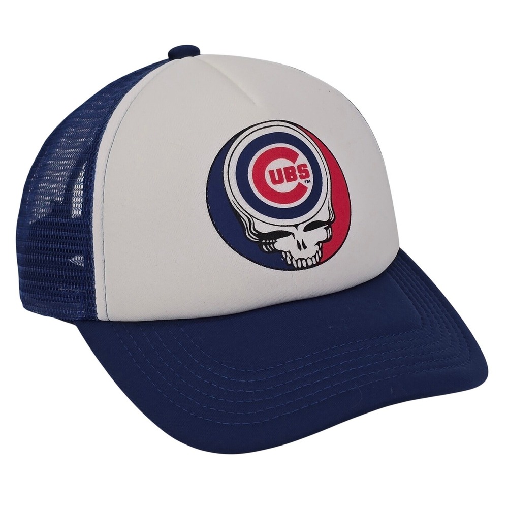 Grateful Dead Chicago Cubs Trucker Hat OSFM Blue Steal Your Face Mesh Snapback